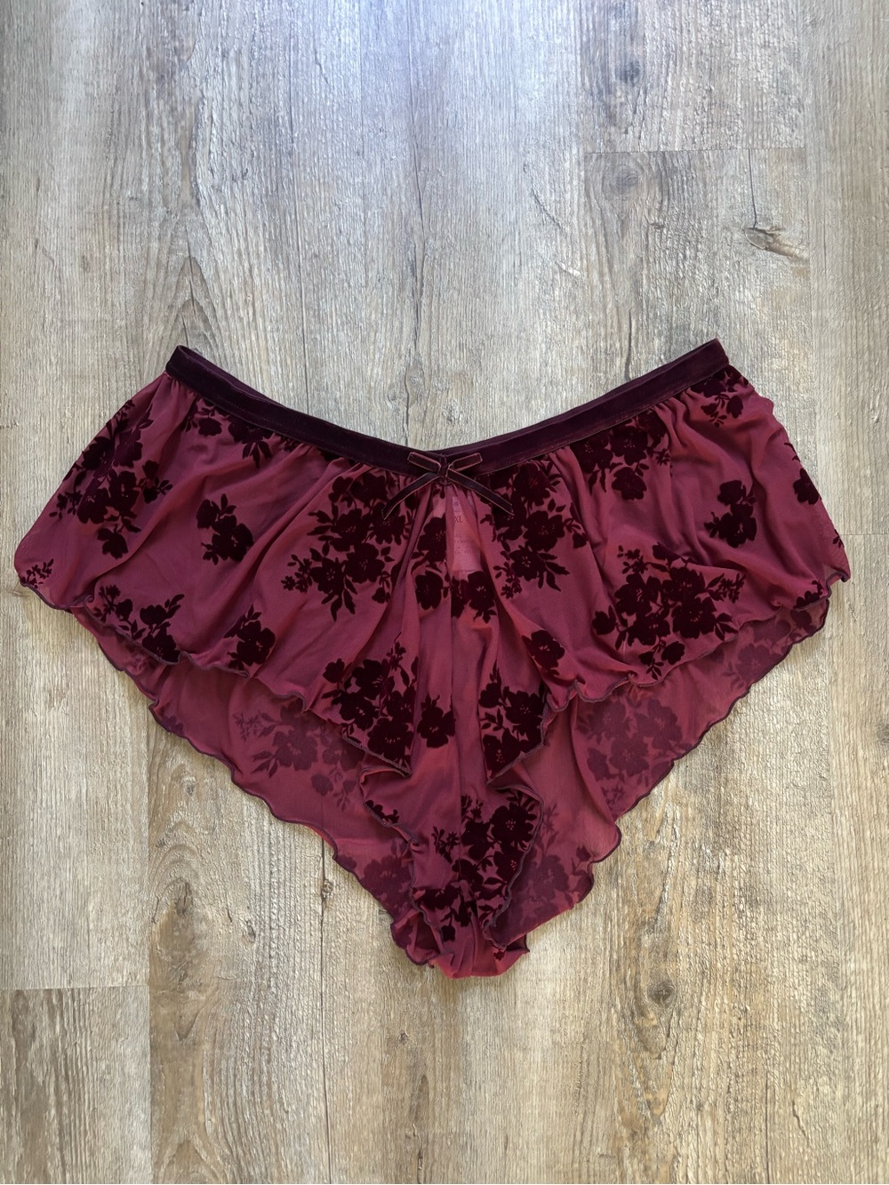 Viral Auden Whimsigoth Burgundy Floral Lace Lingerie Panties Short